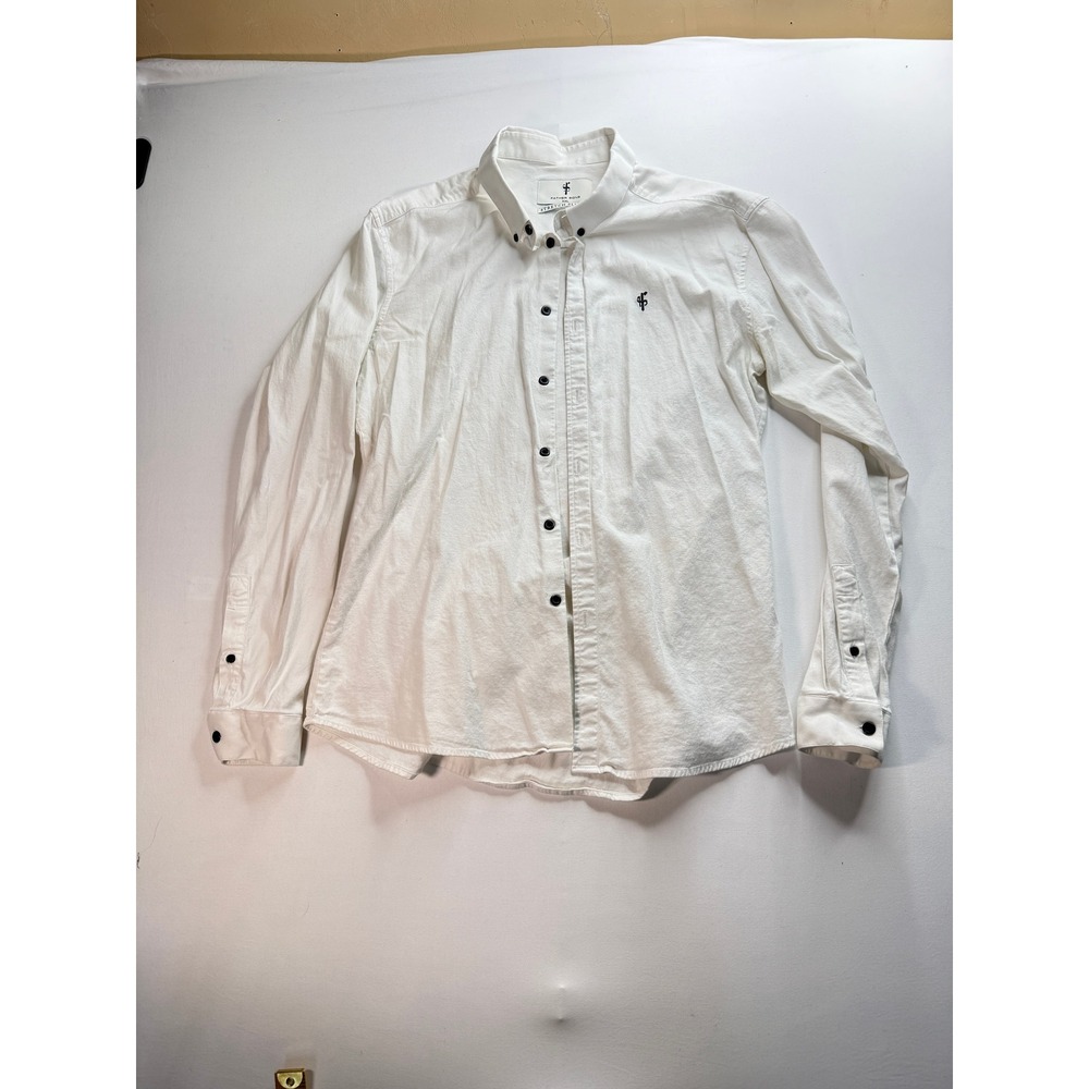 Father Sons Stretch Slim Fit Shirt Men's XXL White Oxford Black Logo Button Down